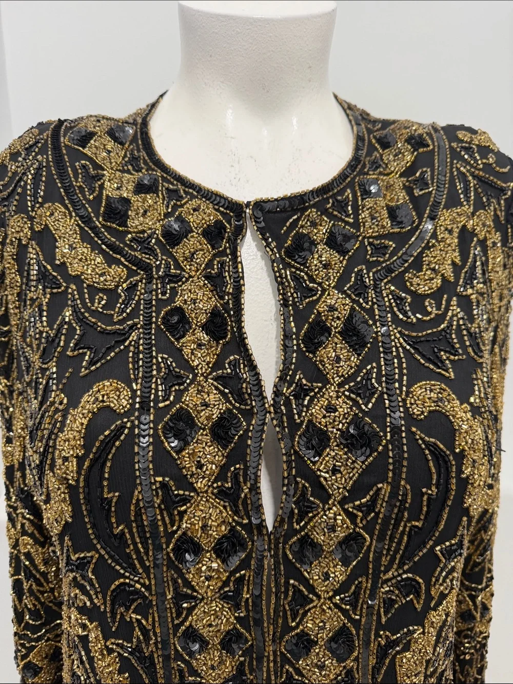 HI FASHIONS of California Vintage Beaded Black Gold Sequin Evening Jacket 3X